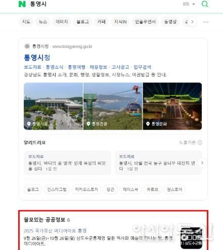 네이버에 ‘통영시’를 검색해보세요! 1(검색화면)