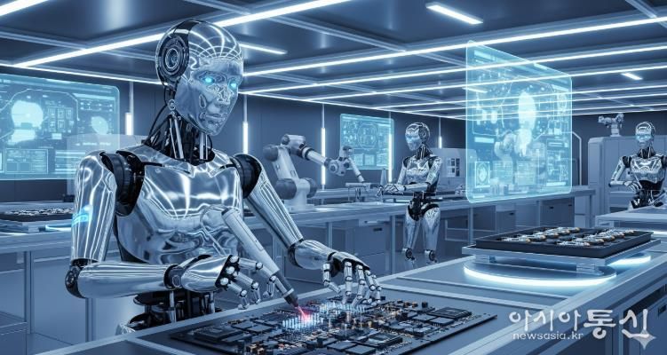 피지컬AI 휴머로이드 로봇이 작업하는 모습