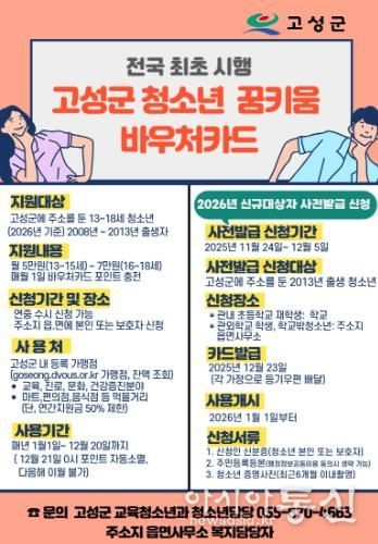 고성군, 2026년 청소년 꿈키움 바우처카드 사전발급 신청접수