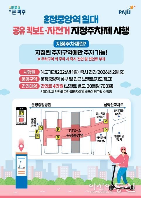 파주시, 운정중앙역 일대 공유 이동장치 ‘지정주차제’ 시행
